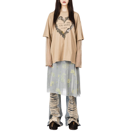LAYERED PRINT T-SHIRT SAND BEIGE