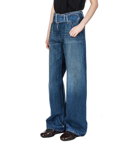 BELT DENIM PANTS MID BLUE