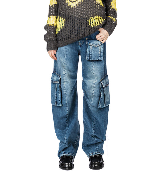 CARGO POCKET JEANS MID BLUE