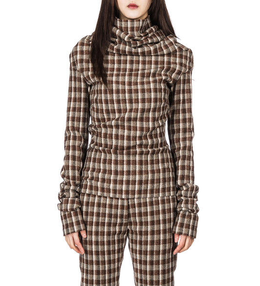 HIGH NECK LINE BLOUSE BEIGE/BROWN