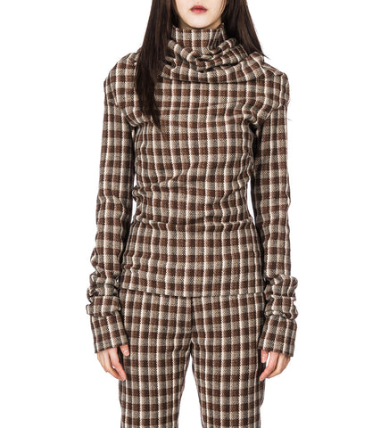 HIGH NECK LINE BLOUSE BEIGE/BROWN