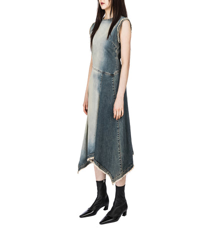 DENIM SLEEVELESS DRESS MID BLUE