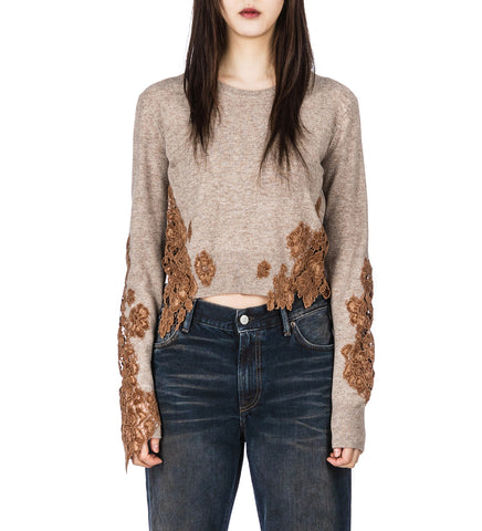 FLOWER KNIT SWEATER BEIGE