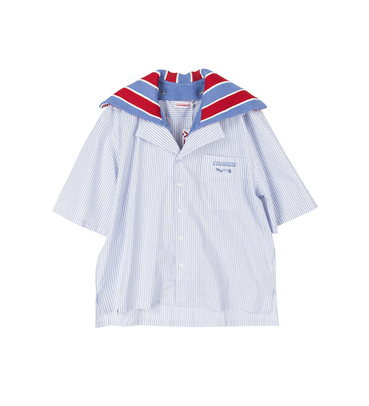 HAWAIIAN SHIRT WITH KNIT COLLAR WHITE STRIPE