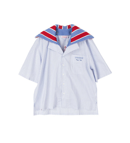 HAWAIIAN SHIRT WITH KNIT COLLAR WHITE STRIPE