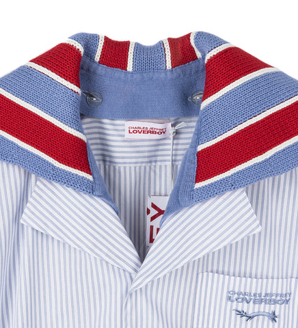 HAWAIIAN SHIRT WITH KNIT COLLAR WHITE STRIPE