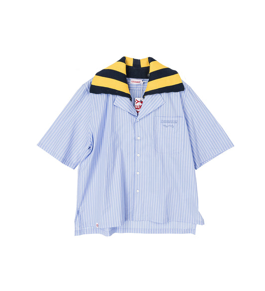 HAWAIIAN SHIRT WITH KNIT COLLAR BLUE STRIPE