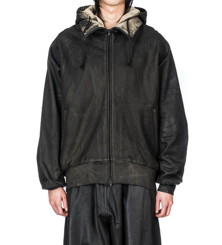 COATED ZIP UP HOODIE BROWN