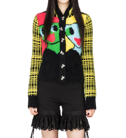 DOUBLE TROUBLE HOODED CARDIGAN BLACK