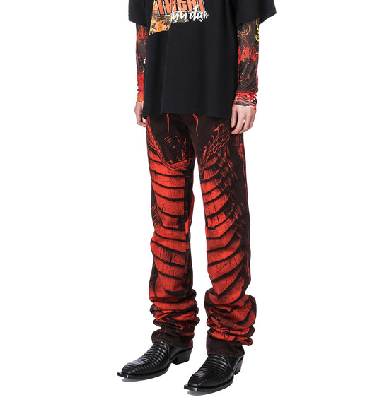 STACKED STRAIGHT LEG JEANS PYTHON RED/BLACK