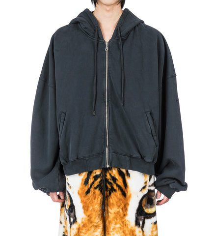 WASHED ZIP HOODIE OVERDYED BLACK