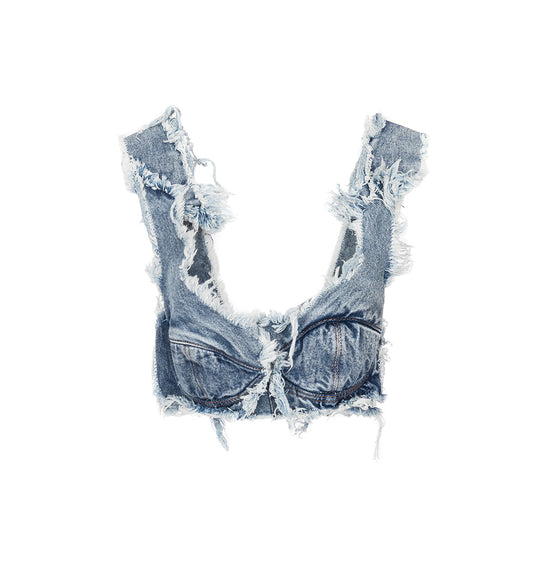 DISTRESSED DENIM BRA LIGHT WASH