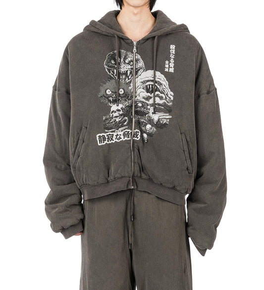 WADDED HOODIE WASHED BLACK / REAPER RAMPAGE