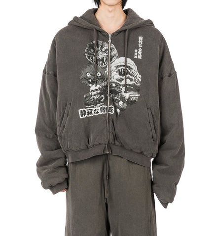 WADDED HOODIE WASHED BLACK / REAPER RAMPAGE