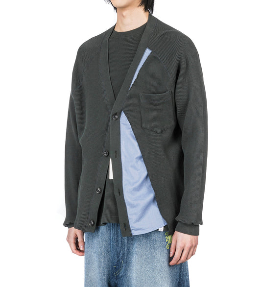 LAYERED WAFFLE KNIT CARDIGAN CHARCOAL