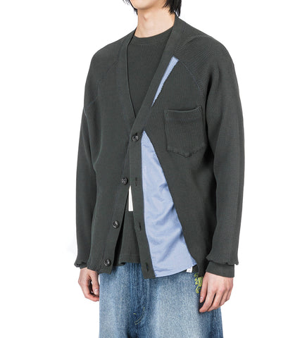 LAYERED WAFFLE KNIT CARDIGAN CHARCOAL