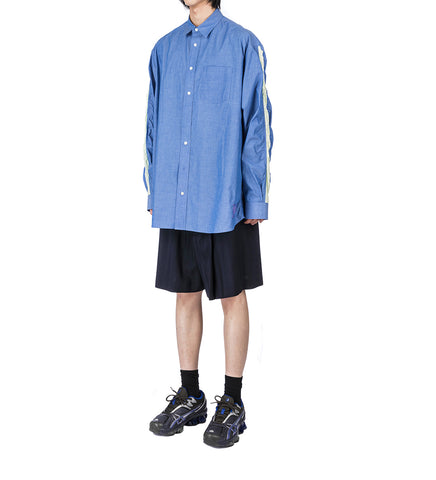 PLEATED WOOL SHORTS NAVY