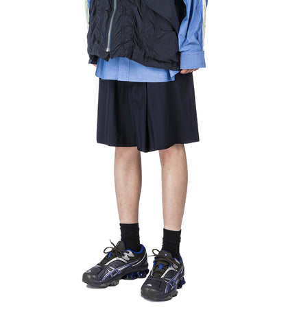 PLEATED WOOL SHORTS NAVY