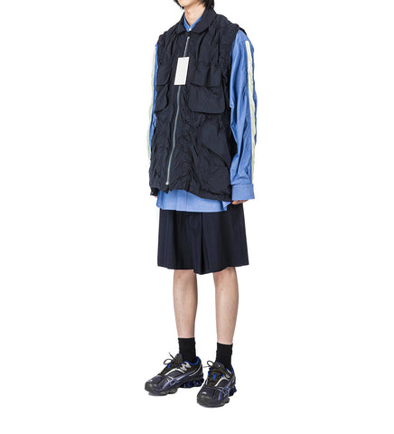 PLEATED WOOL SHORTS NAVY