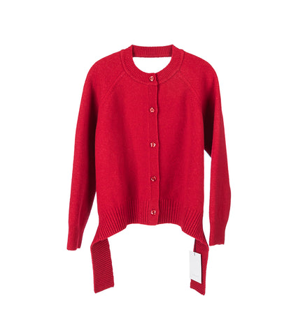 OPEN BACK LONG SLEEVE CARDIGAN W/TIE TAIL RED