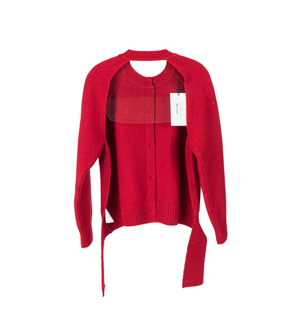 OPEN BACK LONG SLEEVE CARDIGAN W/TIE TAIL RED