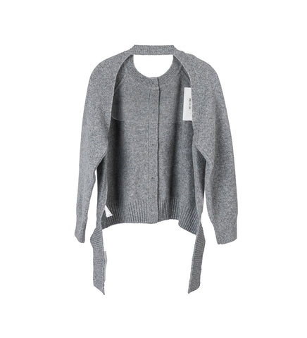 OPEN BACK LONG SLEEVE CARDIGAN W/TIE&EMB TAI PEBBLE/PEARL