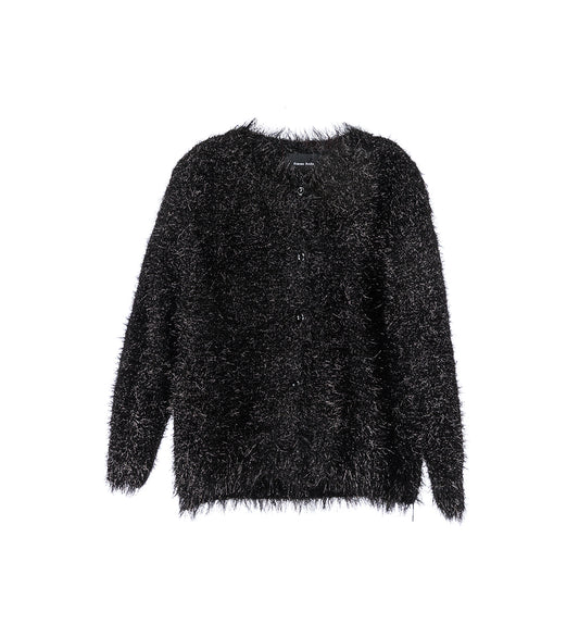 TINSEL KNIT SWEATER JACKET BLACK
