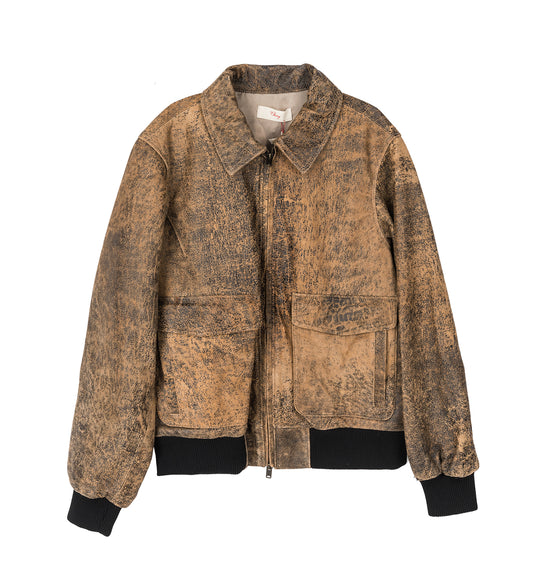 DISTRESSED LEATHER JACKET BLACK/BROWN