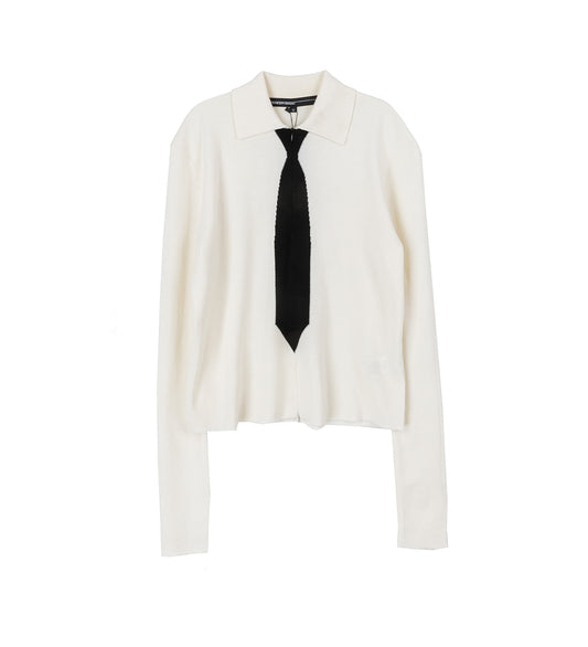 BLACK TIE KNITTED ZIP UP POLO WHITE