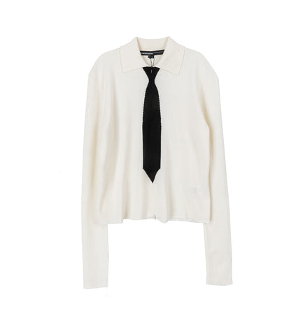BLACK TIE KNITTED ZIP UP POLO WHITE