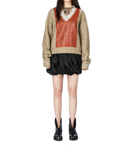 LACE TRIM V NECK JUMPER COBBLESTONE/RED