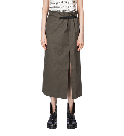 STRAP DETAIL SLIT SKIRT KHAKI