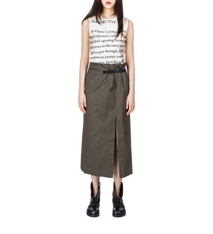 STRAP DETAIL SLIT SKIRT KHAKI
