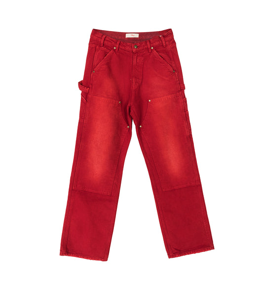 WIDE LEG DOUBLE KNEE SUN FADED RED