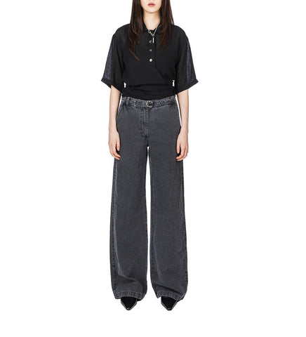 NANNAS SHIRT SHORTSLEEVE BLACK SPARSE CREPE WEAVE