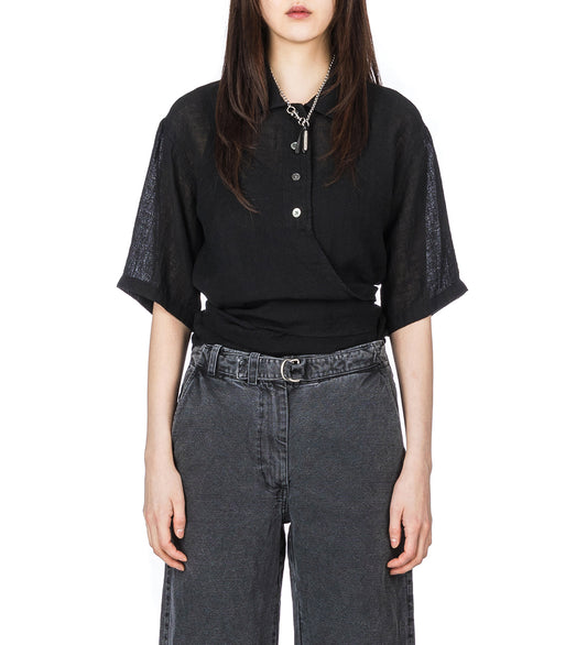 NANNAS SHIRT SHORTSLEEVE BLACK SPARSE CREPE WEAVE