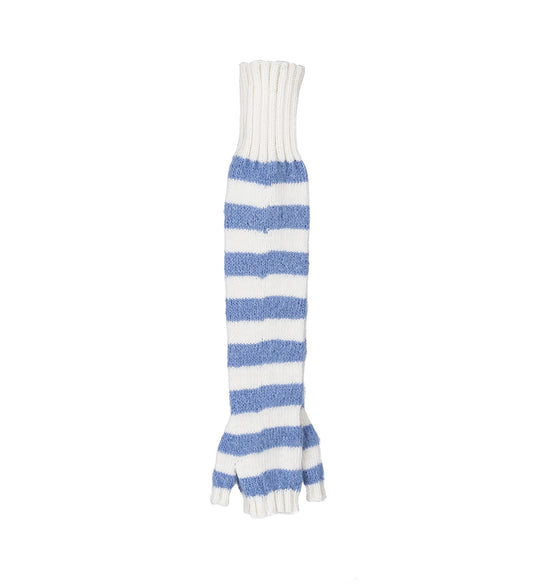 MERINO AND MOHAIR HAND KNITTED LONG GLOVES WHITE/BLUE