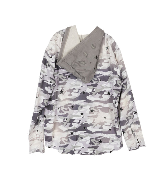 MILITARY HOODED BUTTON UP SHIRT FADED SNOW CAMO