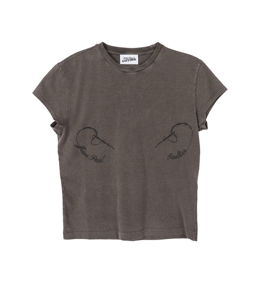 STRETCH BABY TEE EMBROIDERED NEEDLES JEAN PAUL GAULTIER DARK GREY