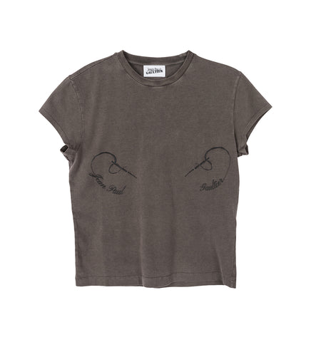 STRETCH BABY TEE EMBROIDERED NEEDLES JEAN PAUL GAULTIER DARK GREY