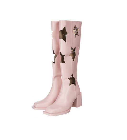 STAR CUT LEATHER BOOTS HEEL VERSION ROSE