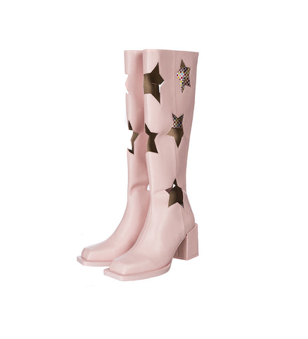 STAR CUT LEATHER BOOTS HEEL VERSION ROSE