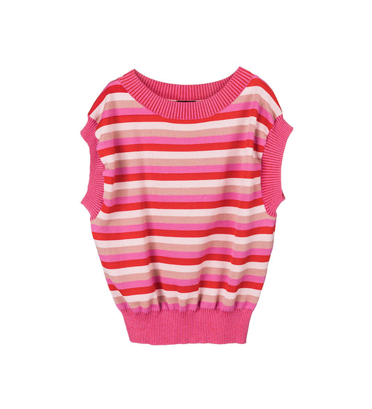 4-STRIPE SQUARE VEST PULLOVER PINK