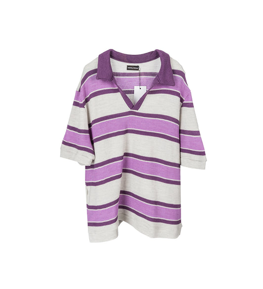 KNITTED MERINO POLO SHIRT GREY/LILAC