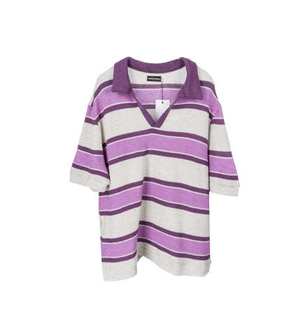 KNITTED MERINO POLO SHIRT GREY/LILAC