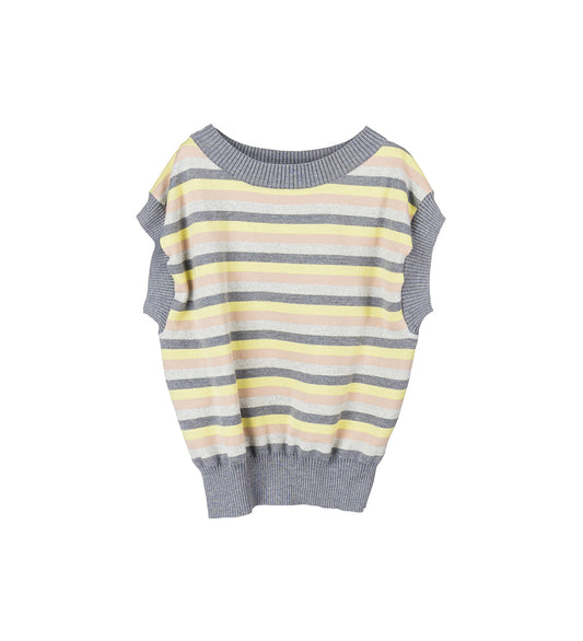 4-STRIPE SQUARE VEST PULLOVER GREY/YELLOW