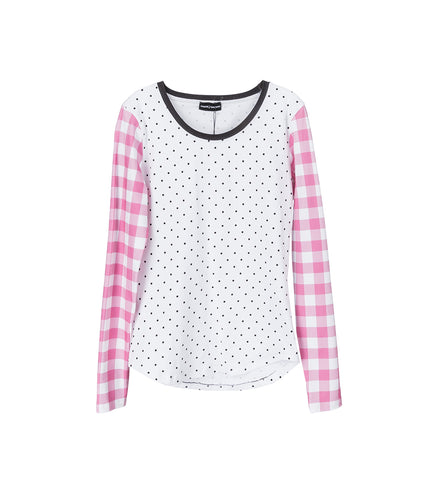 PRINTED LS T-SHIRT DOT/VICHY