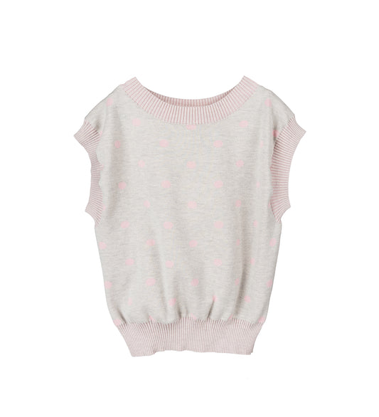 POLKA DOT SQUARE VEST PULLOVER ROSE/GREY