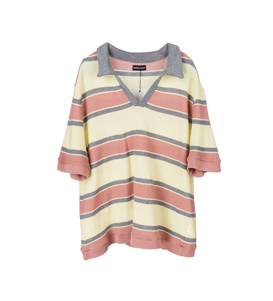 KNITTED MERINO POLO SHIRT ROSE/YELLOW