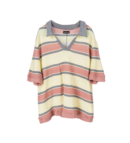 KNITTED MERINO POLO SHIRT ROSE/YELLOW